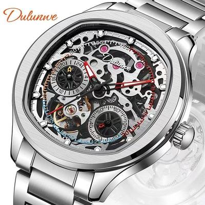 Montre Mécanique Automatique Squelette Tourbillon de Luxe Marque Supérieure pour Hommes Sport Acier Entier Étanche