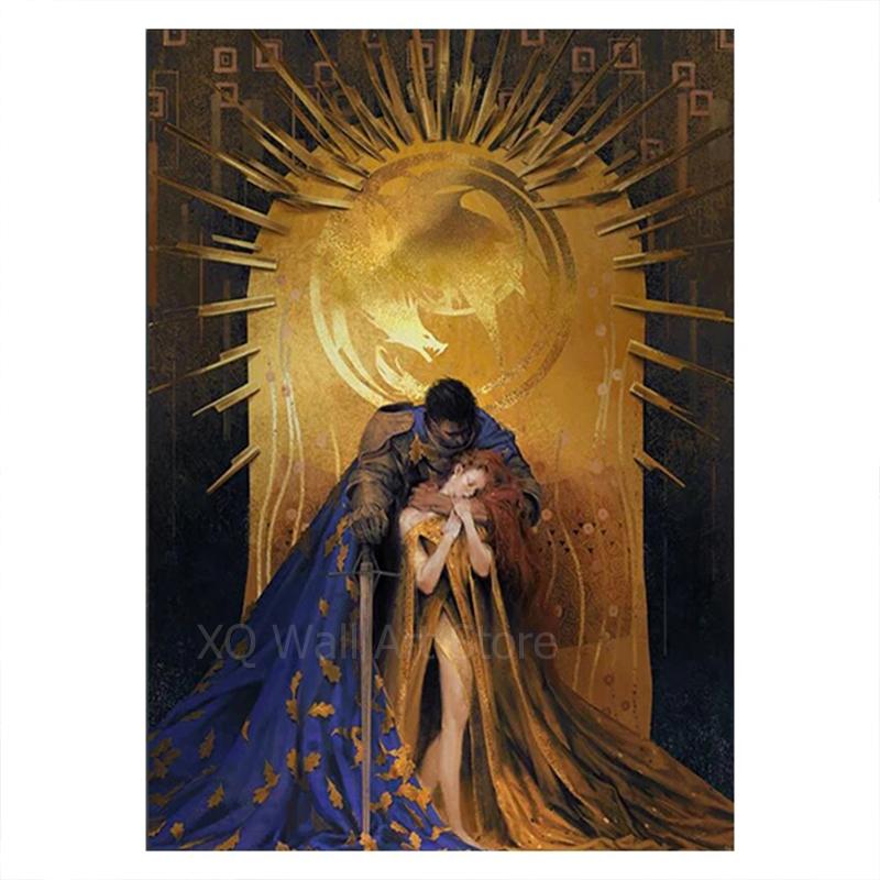 

Винтажные золотые художественные постеры под дубом, рыцарь обнимает женщину, холст, живопись, ретро постеры и принты для влюбленных, HD изображение, декор 21x30cm No Framed