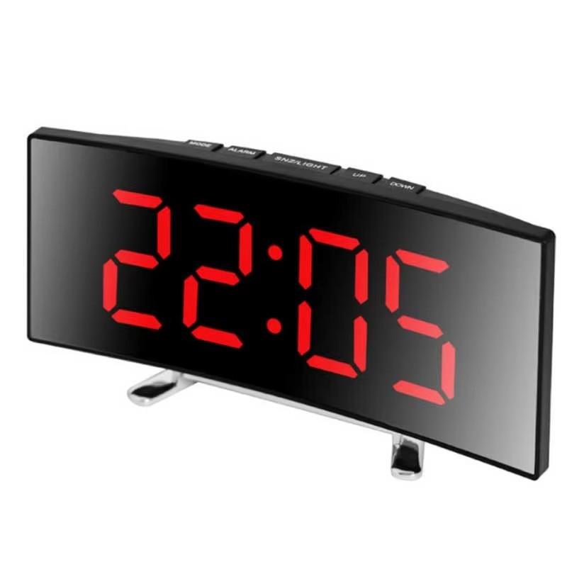 Kreative gebogene elektronische Uhr LED großer Spiegel Wecker Stumme intelligente Schreibtischuhr Wohnzimmer Spiegeluhr2
