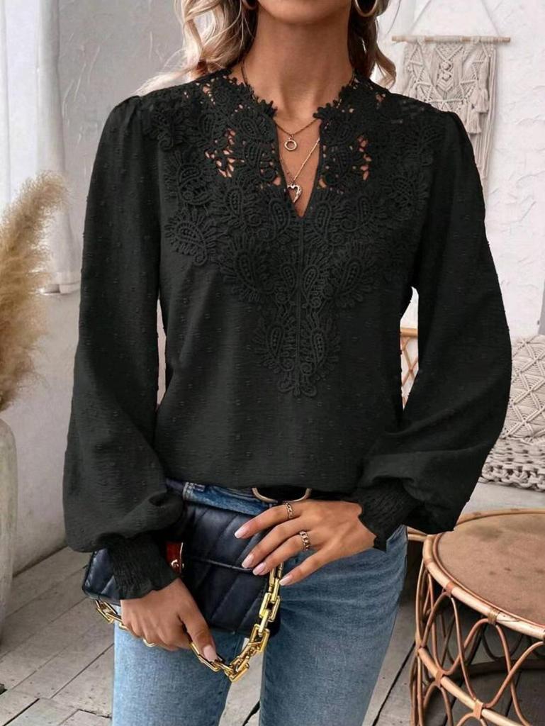 2024 Women's Appliqué Cutwork Ruching Shirt