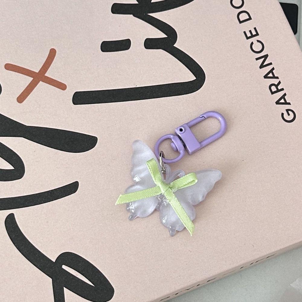 

Cute Butterfly Keychain Sweet Ribbon Bow Keyring Kawaii Jelly Butterfly Pendant Car Key Pendant фиолетовый