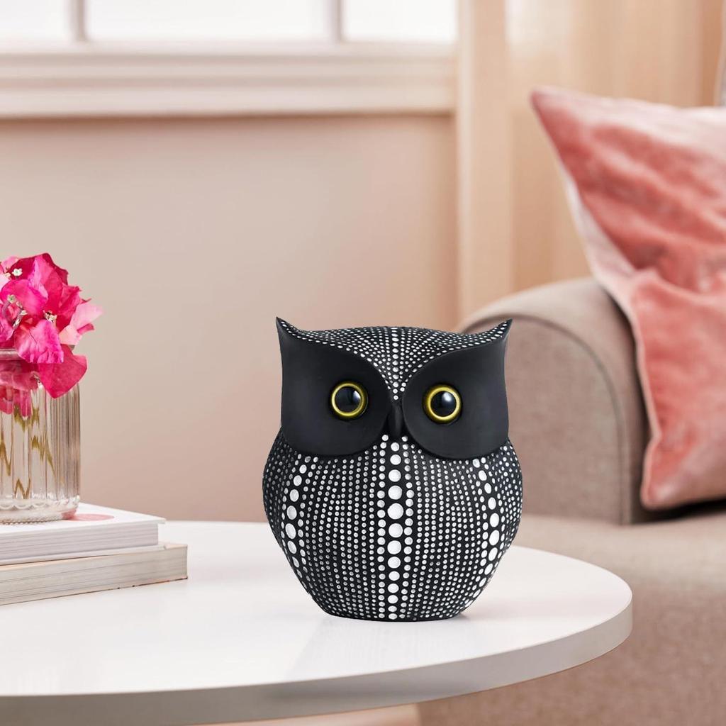 Moderne Edle Glückliche Eule Kunstharz Figur Prunkstück (1er-Pack, Schwarz)