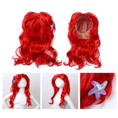 Dětská Dívčí červená paruka Princezna mořské panny Oblékněte si paruky ze syntetických vlasů s pokrývkou hlavy