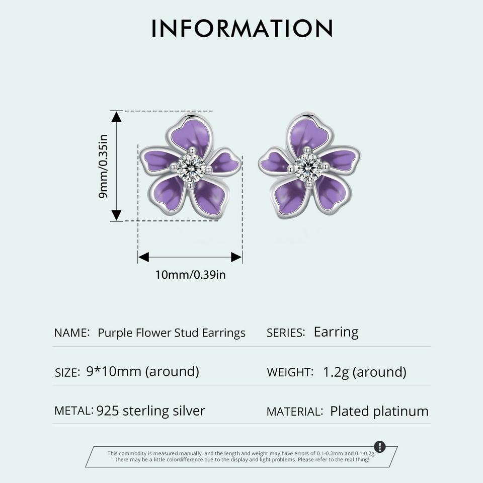 BAMOER Purple Flower Earrings for Women, 925 Sterling Silver Cute Plumeria Cherry Blossom Hypoallergenic Stud Earrings For Girl