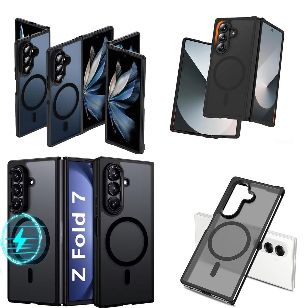 Fashion Translucent Shock Absorbing Magnetic Shockproof Mobile Phone Back Cover for Samsung Galaxy Z Fold 7 6 8 Wide Men Women