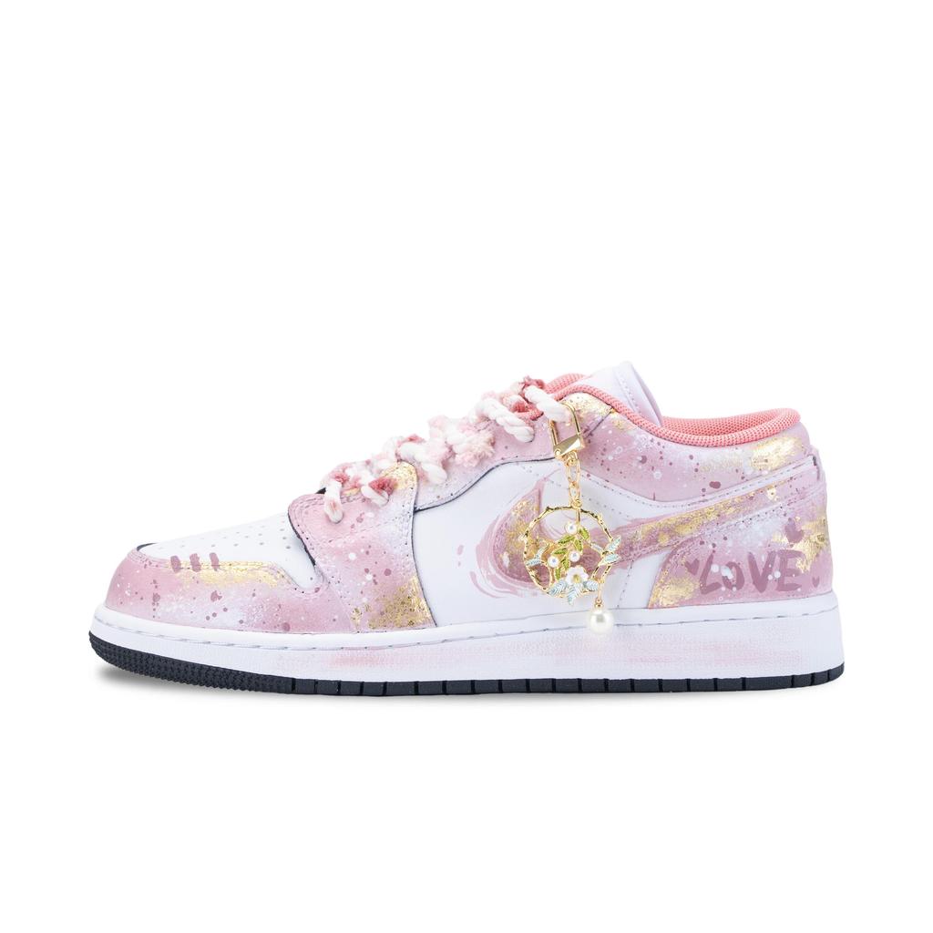 Jordan Air Jordan 1 Pink Dreamy Low Top Vintage Basketball Shoes Unisex Gold Powder 553560-025(Team836-)