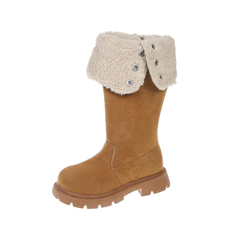 

Children High Boots Suede Warm Kids Leather Boots Soft Bottom Winter Girls Mid-calf Boots Round Toes Versatile 36