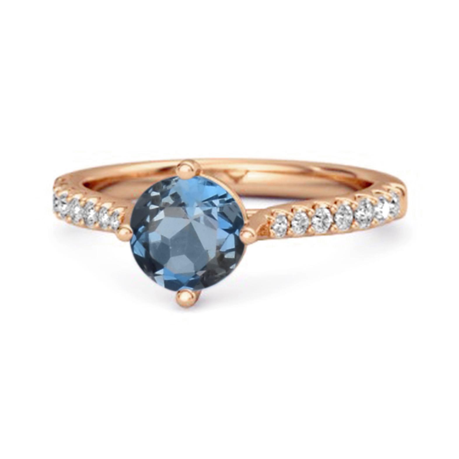 London Blue Topaz Classic Pave Solitaire Ring - 925 Sterling Silver Rose Gold Vermeil 7.5 ярко-розовый