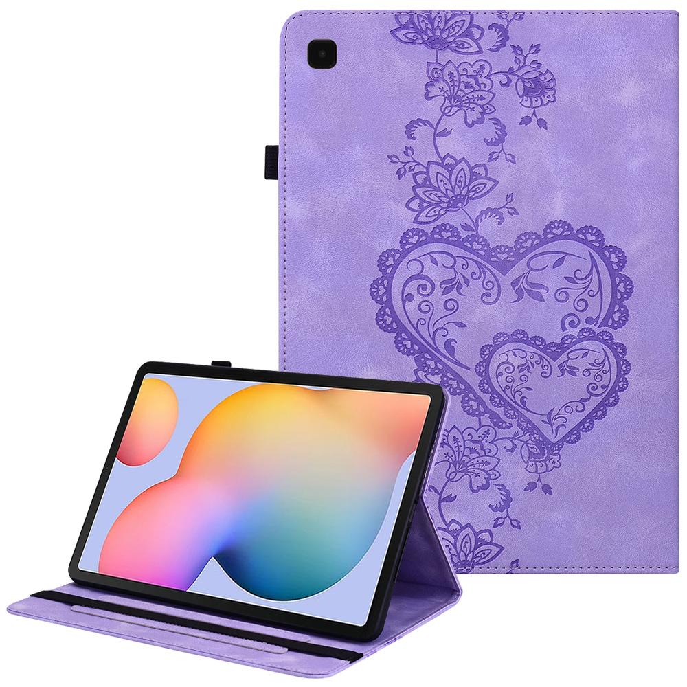For Samsung Galaxy Tab S6 Lite (2024)/(2022) (SM-P610/615) Leather Case Heart Imprint Foldable Stand Card Slot Stylus Holder Tablet Cover