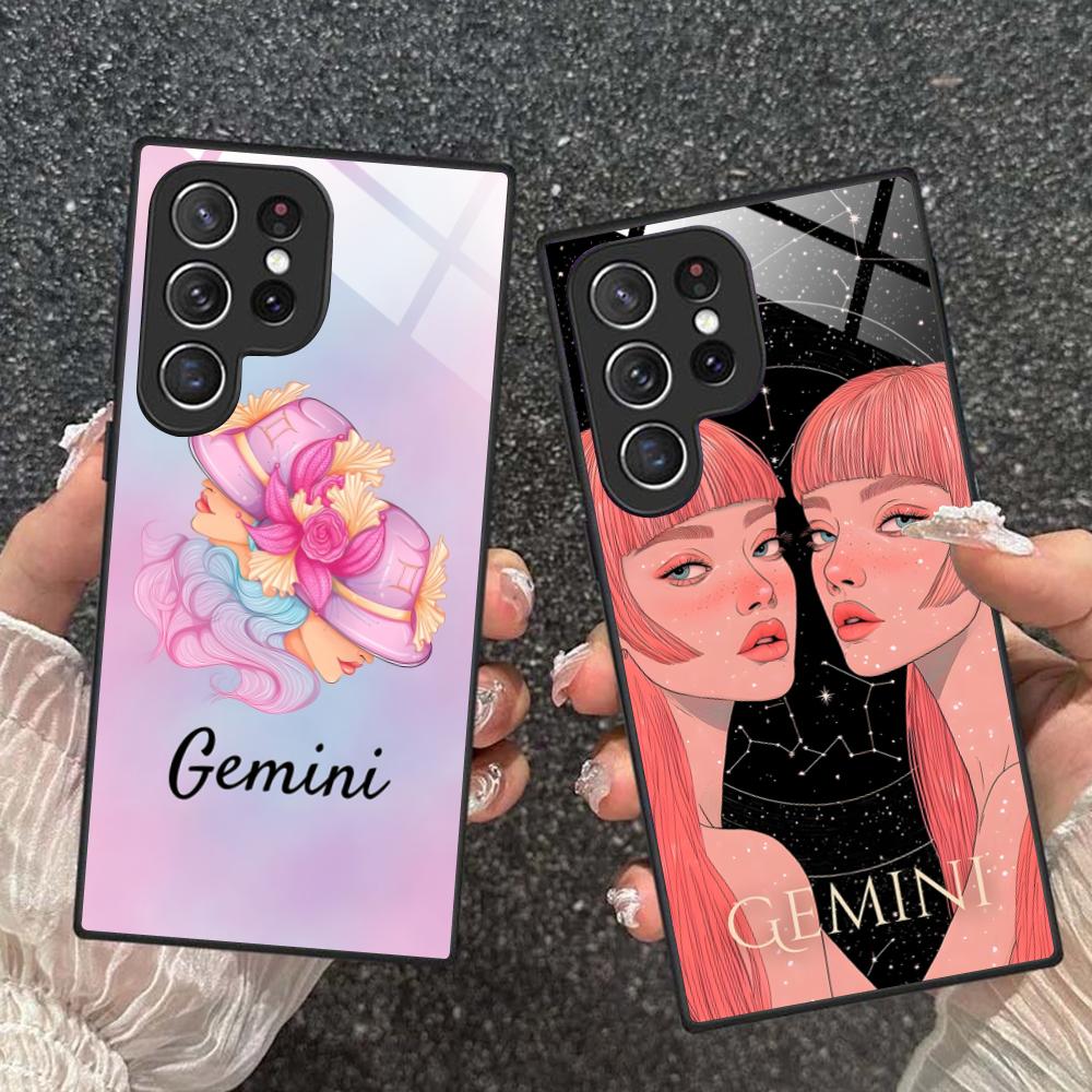 Zodiac Sign Gemini Mobile Phone Case for Samsung Galaxy S26 S25 S24 S23 S22 S21 S20 Note20 Plus FE Ultra Glass Colorful Cover