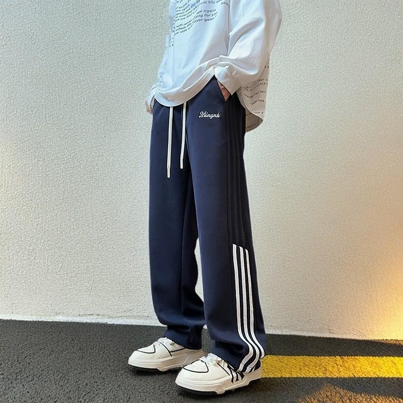 Casual Sports Pants for Men's Spring and Autumn New Striped Plus Velvet Wide-leg Pants American Draped Versatile Trousers