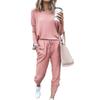 2 Pcs/Set Women Suit O Neck Solid Color Loose Simple Pants Suit for Daily Wear