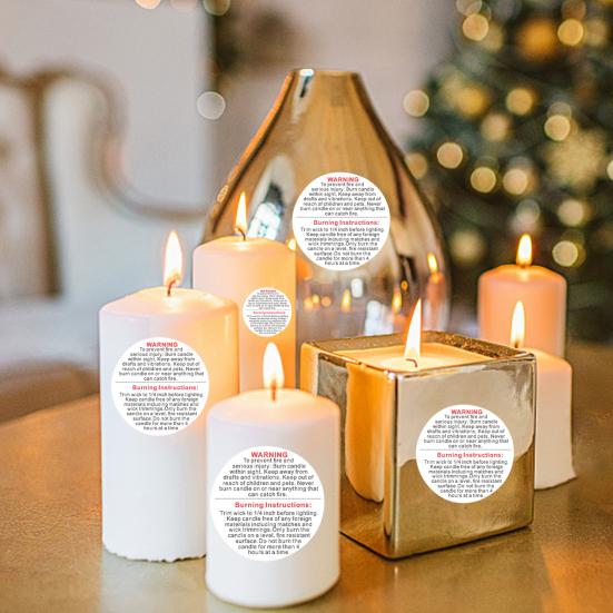 500Pcs/1Roll Candle Warning Labels Wide Applications Warning Easy to Paste Round Black And White Warning Labels for Bedroom