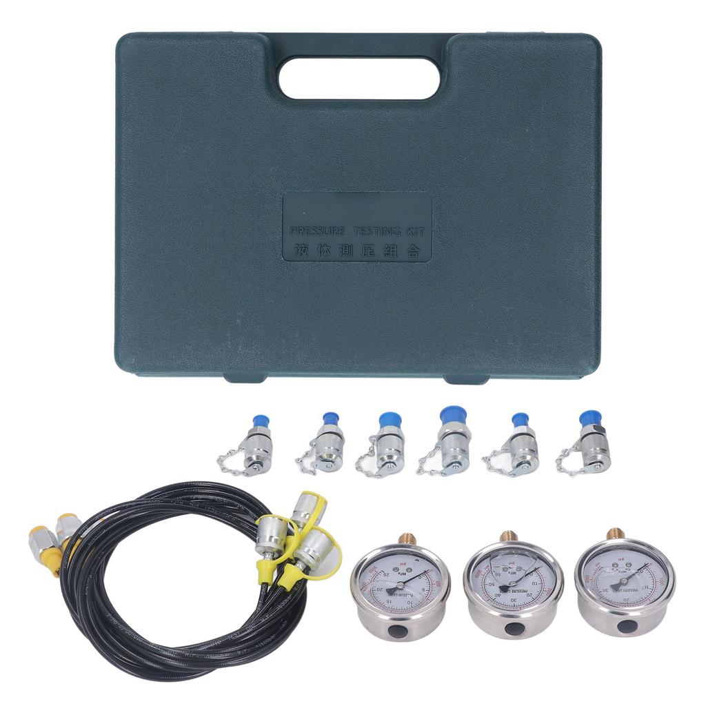 Hydraulic Pressure Test Kit 3 Gauge 6 Coupling 3 Hose Portable Hydraulic Pressure Test Box for Industrial Device