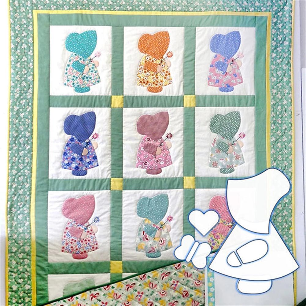 Sunbonnet Sue Quilt Stencil Set Multifunctional Dressmaking DIY Kit Reusable Laser-Cut Template Craft Quilting Sewing Tools