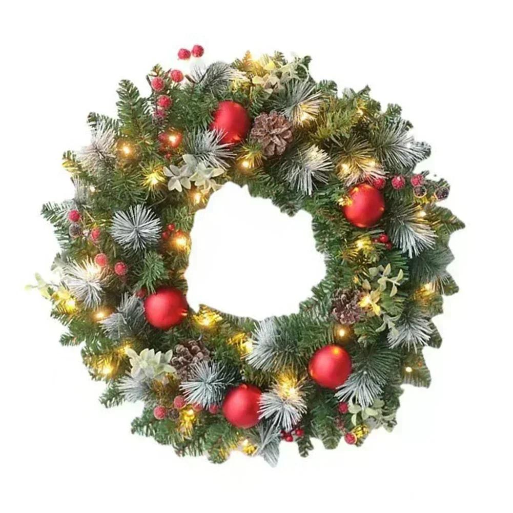 Red Green Christmas Wreath for Holiday Home Decoration For Front Door and Party Use Made from Plastic Material