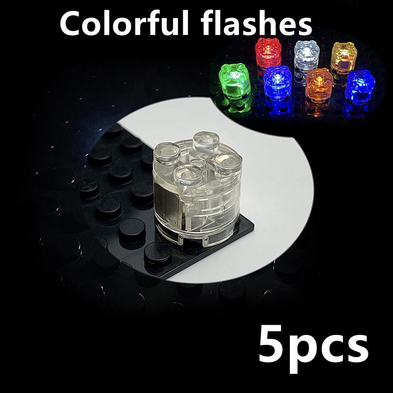 Non-Toxic 5Pcs 2X2 Dots Light Brick Luminescent Lamp Accessories Round Led Light Up Colorful Education Light-Emitting Building Blocks