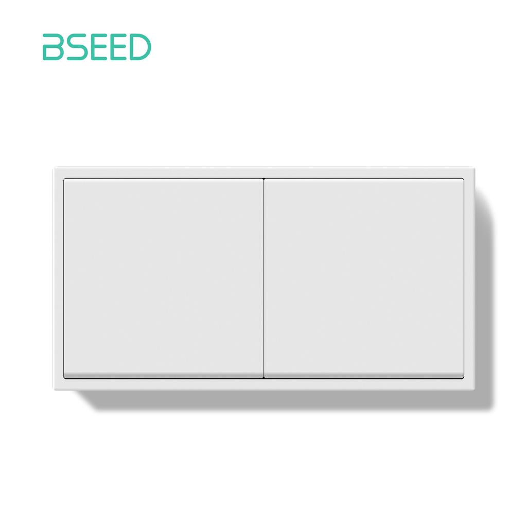 BSEED 1/2Gang Mechanical Button Light Switch 1/2Way Wall Switches Plus French Sockets Power Outlets Plastic Panels White Series