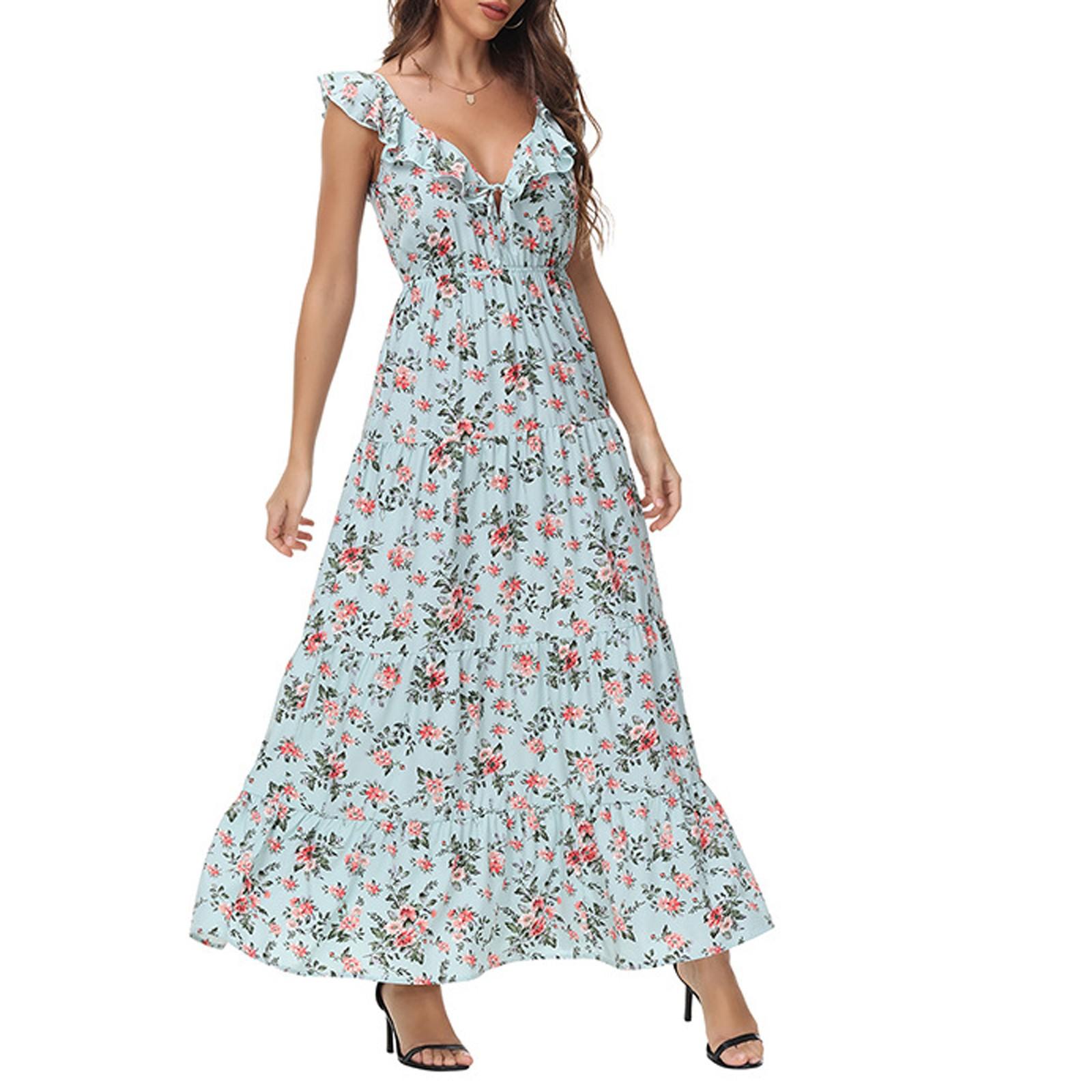 

Женское повседневное и модное платье с V-образным вырезом, цветочным принтом, комбинезон и длинная юбка S