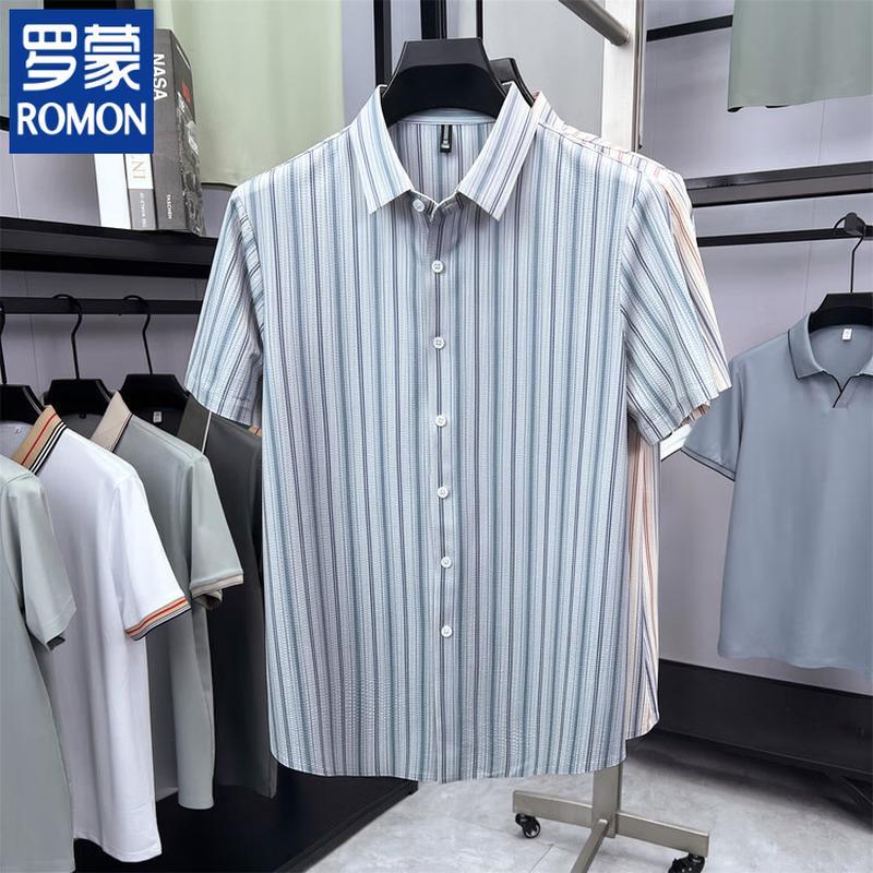 ROMON Men s Short Sleeve Striped Casual Shirt 180