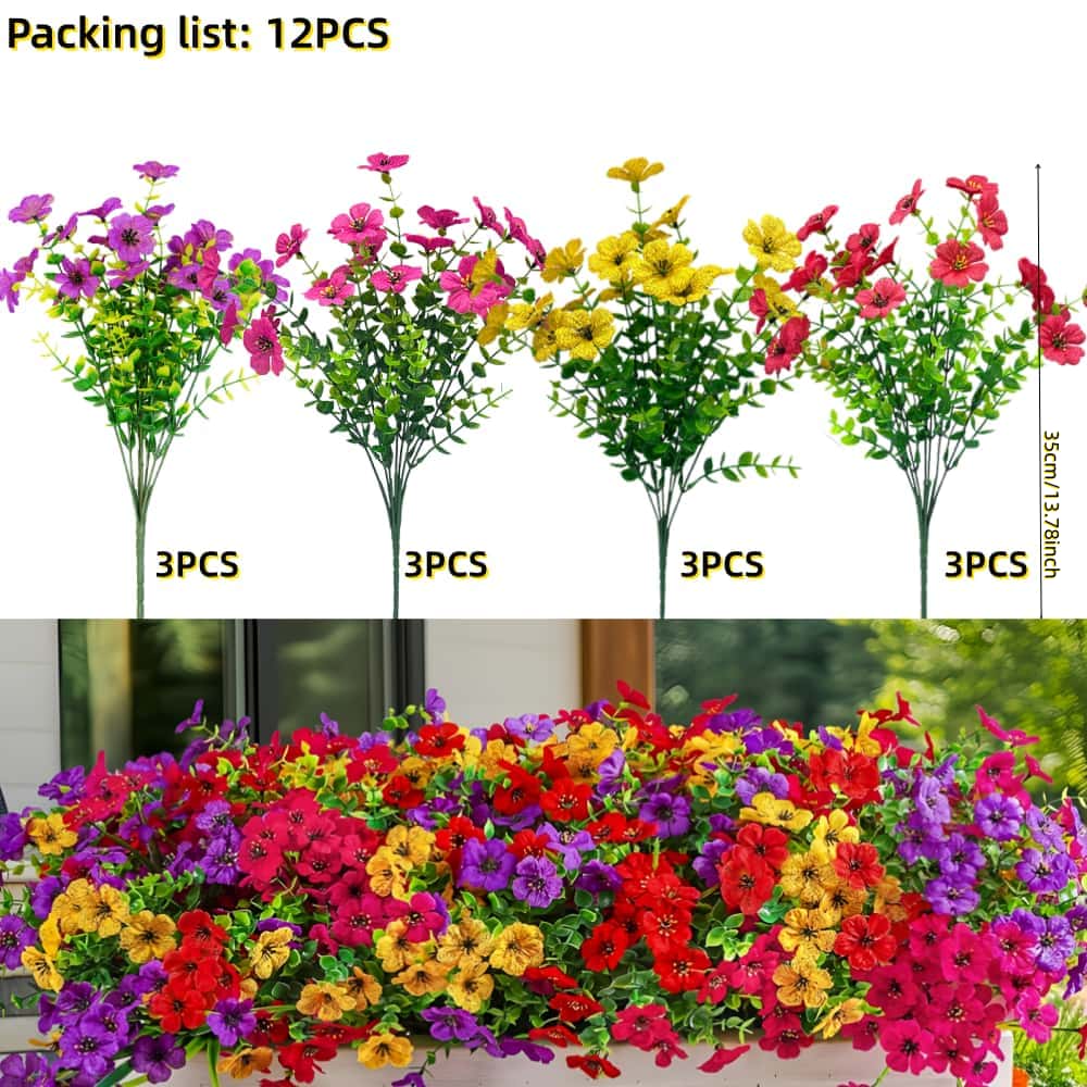 12 st UV-beständiga bleknar inte Konstgjorda Blommor Realistiska Falska för hotell Trädgård Gård Uteplats Balkong hem Utomhus Alla Säsonger Dekor