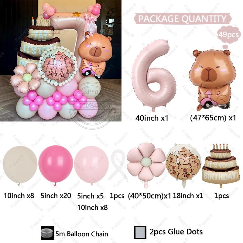 49pcs Cartoon Kawaii Capybara Shape Aluminium Film Balloon Kids Children Birthday Balloon Toy Baby Shower Globos Decora Supplies