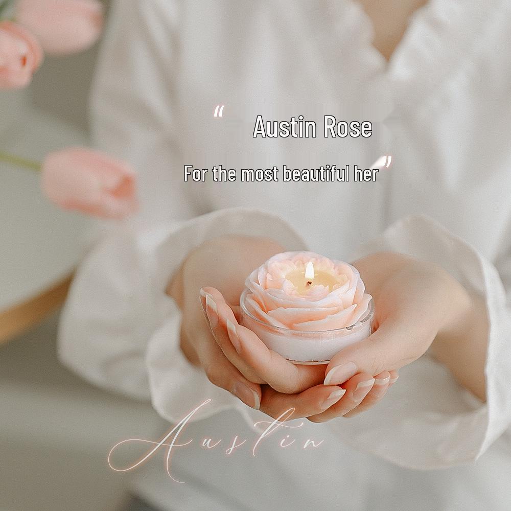Teacher's Day Romantic Austin Rose Scented Candle with Floral Arrangement
