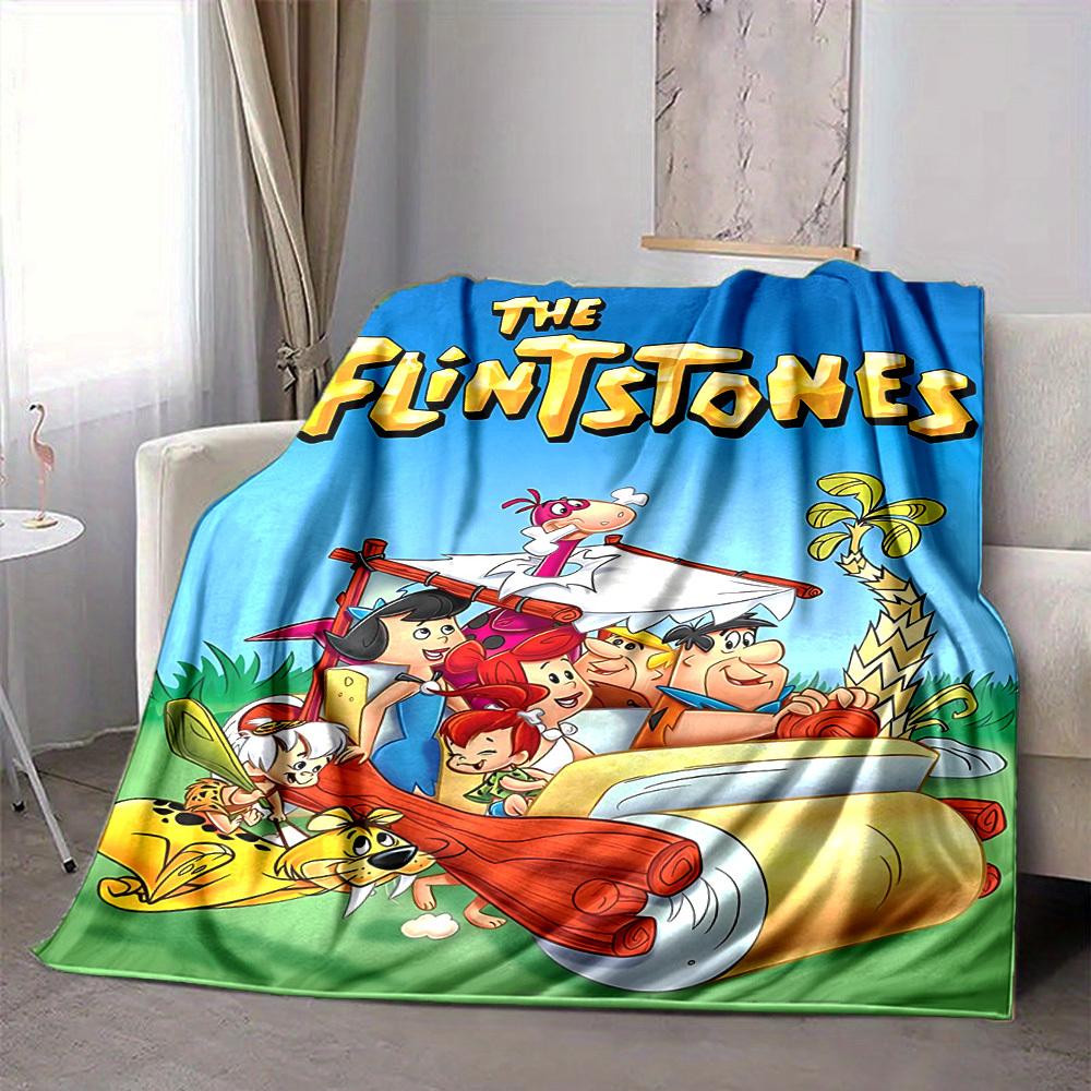 

1pc Flintstones Family Flannel Throw Blanket HD Printed Lightweight Soft Warm All Season Blanket for Sofa, Bed, Travel, Camping Machine Washable 80x120cm