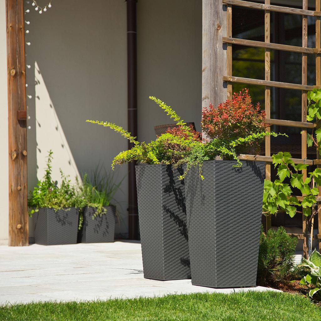 KADAX Set of 3 Flowerpots Flowerpots Inserts Garden Flowerpots Tall Rattan Graphite 57cm
