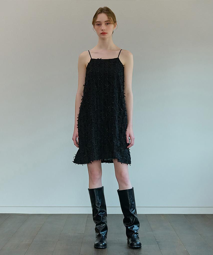 Kamino Ribbon Embroidered Sleeveless Dress Black