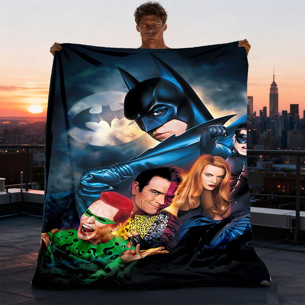 1pc Batman, Superhero Outdoor Flannel Throw Blanket Soft, Lightweight & Warm for Sofa, Office Chair, Camping & Travel Durable Polyester Fabric