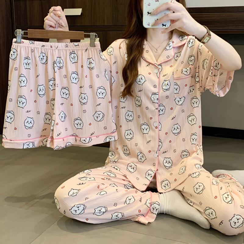 Cartoon Girl Jiyikawa Summer Pajamas Women'S Short-Sleeved Loungewear Three-Piece Set Can Be Worn Outside