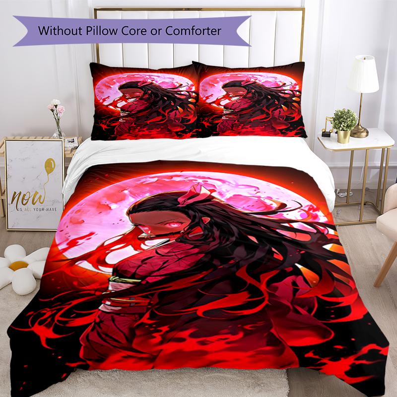 3pcs Demon Slayer Bedding Set Duvet Cover Closure Includes 1 Duvet Cover & 2 Pillowcases, Soft and Comfortable for All Seasons.