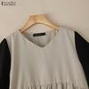 ZANZEA Women Casual V-Neck Patchwork Short Sleeve Loose Blouse