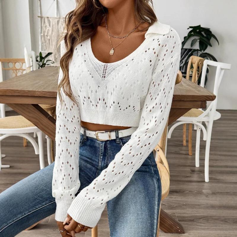 

Пуловер з коміром поло з вирізом на животі Жіночі короткі топи на весну та осінь Новий лацкан S білий