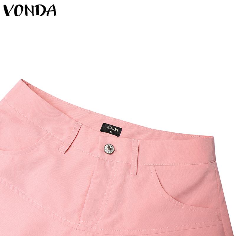 VONDA Summer Women Button Zip-up Waist Lace Patchwork Ruffled Casual Mini Skirts
