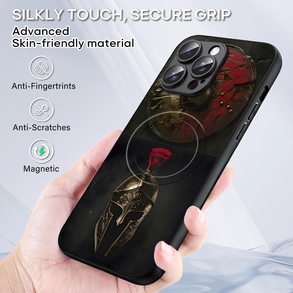 Spartan Warrior Hot Cool Phone Case For iPhone 17 16 15 14 13 12 11 Plus Pro Max  High-end Luxury Magsafe Sheepskin