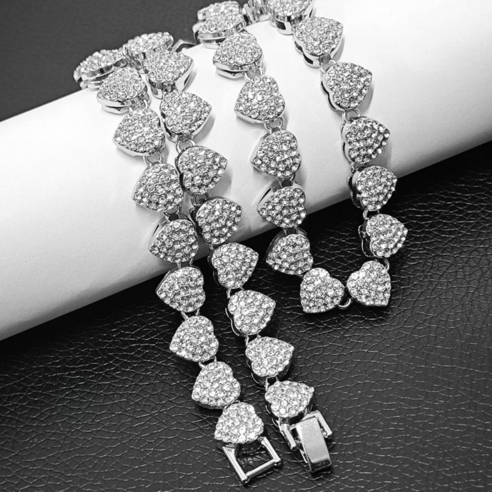 40CM New thick European hip-hop style bracelet, trendy heart-shaped Cuban necklace for trendsetters
