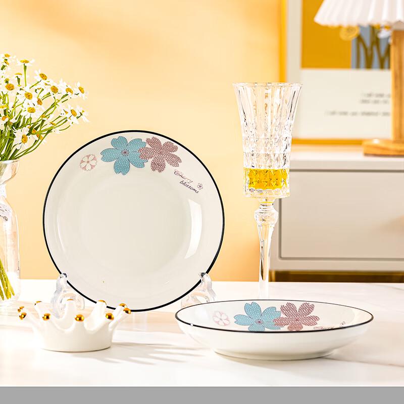 Elegant Floral Ceramic Dinner Plates, Set of 2