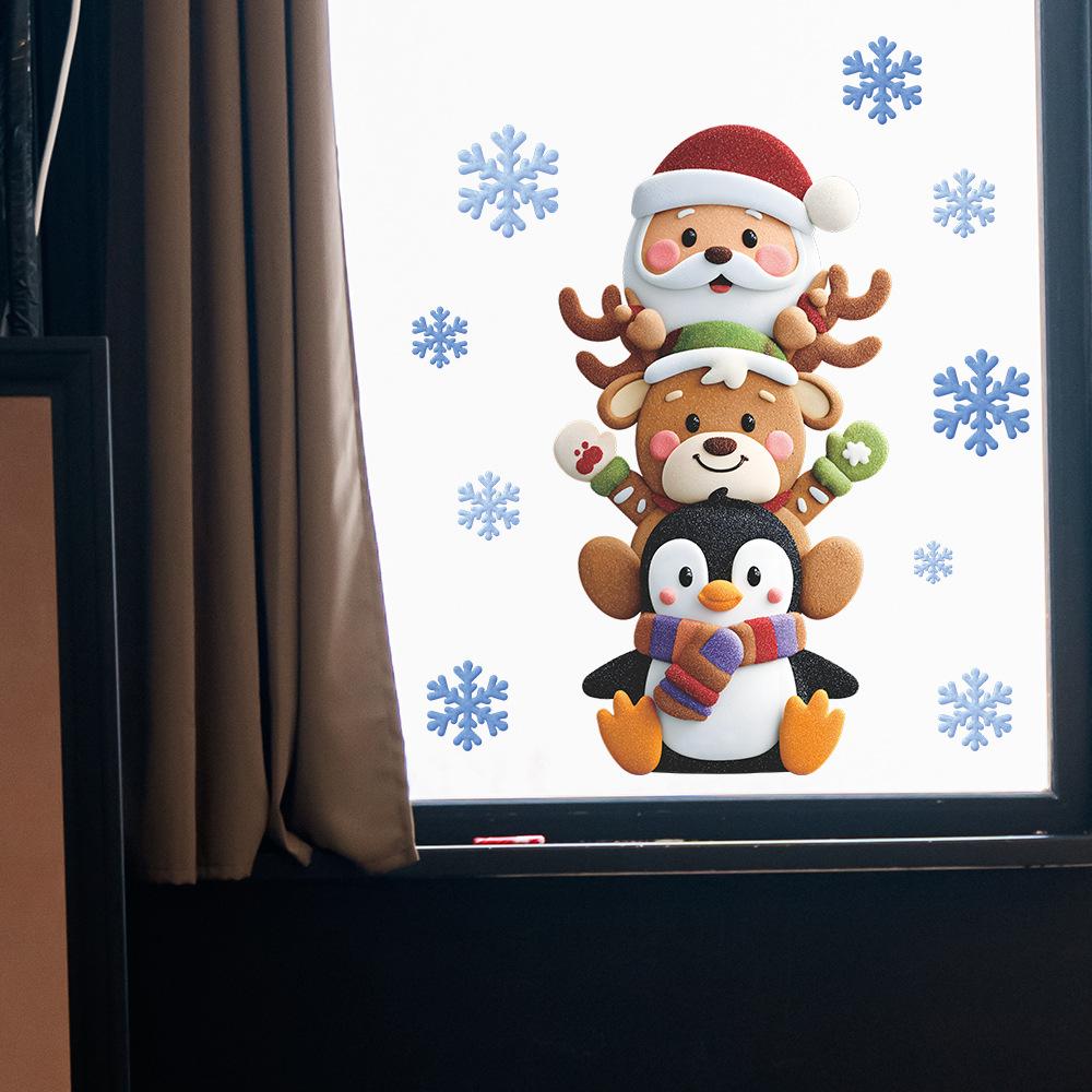 Cartoon Santa Claus, Penguin, Elk and Snowflake Home Holiday Decorative Wall Stickers