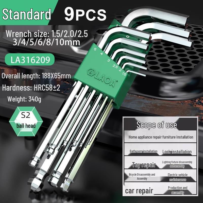 A Industrial S2 Alloy Steel 9-Piece Colored Torx Hex Key Set LA319103