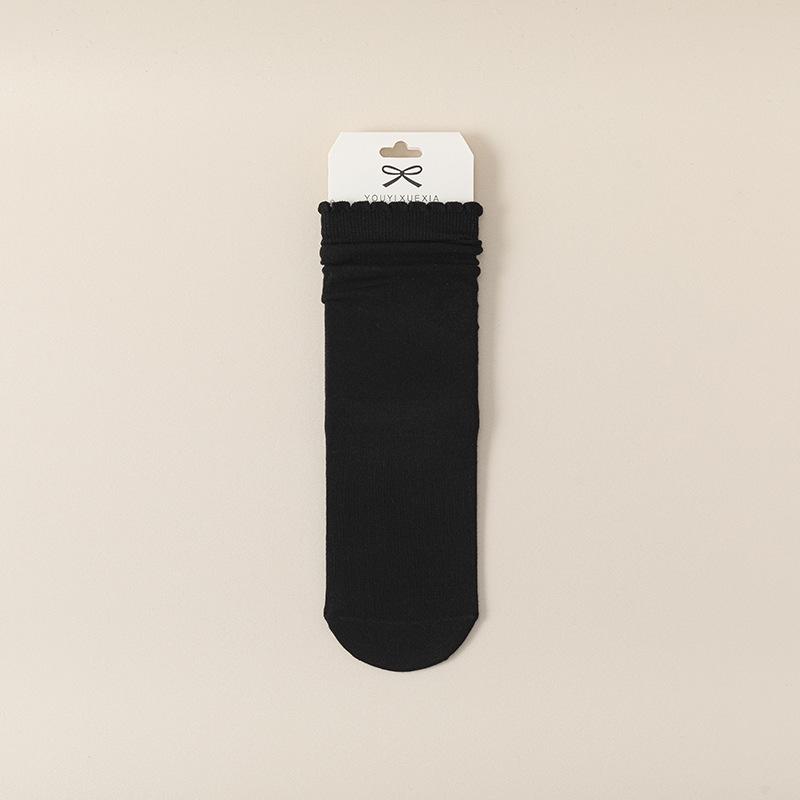 Grey Dui Dui Socks, Women's Mid-calf Cotton Socks, Summer Thin, Damp, Odor-proof, Boneless, White Black Fungus Lace Spring and Autumn Long Socks