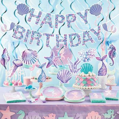 1 Set Mermaid Theme Garlands Pendants Seaweed Shell Jellyfish Conch Spiral Under The Sea Theme Girls 1st Birthday Party Decor