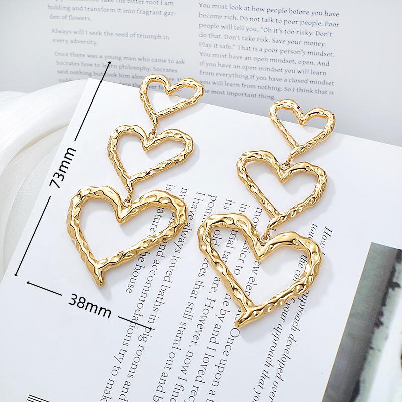 Gold Heart Stackable Titanium Steel Hypoallergenic Earrings - Fashionable and Trendy Women's Ear Jewelry