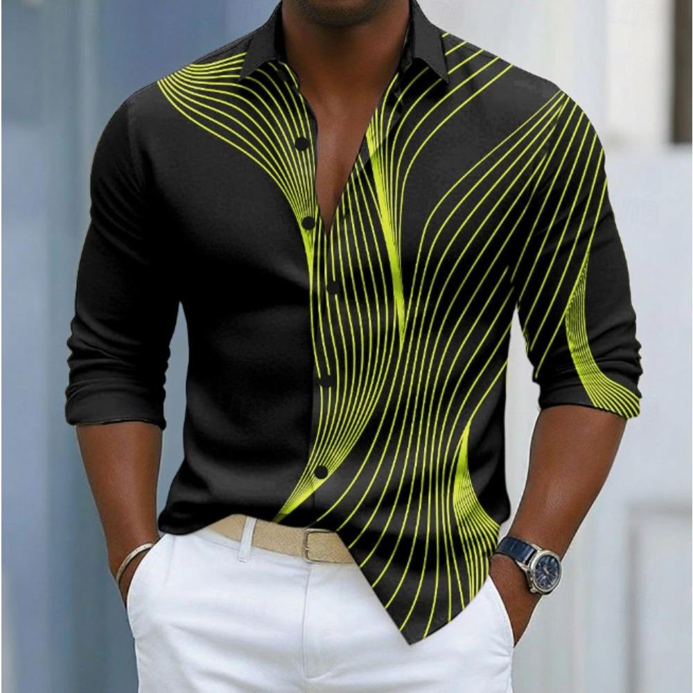 Men's Stripe Printed Long Sleeve Shirts Casual Cardigan New Button Holiday Fashion Shirts