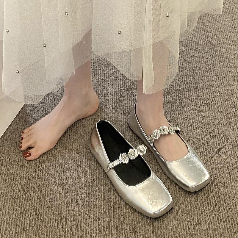 Fairy style low-heeled single shoes women's shoes 2025 new spring fashion square head shallow mouth Mary Jane shoes