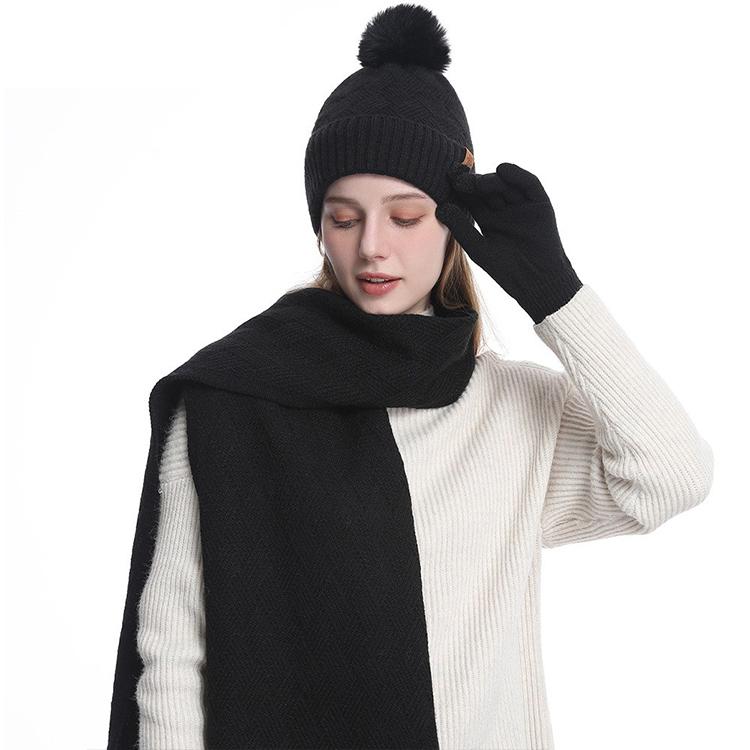 High Quality Winter Knitted Warm Set Custom Logo  Winter Gifts for Men and Women Scarf Beanie Hat and Gloves
