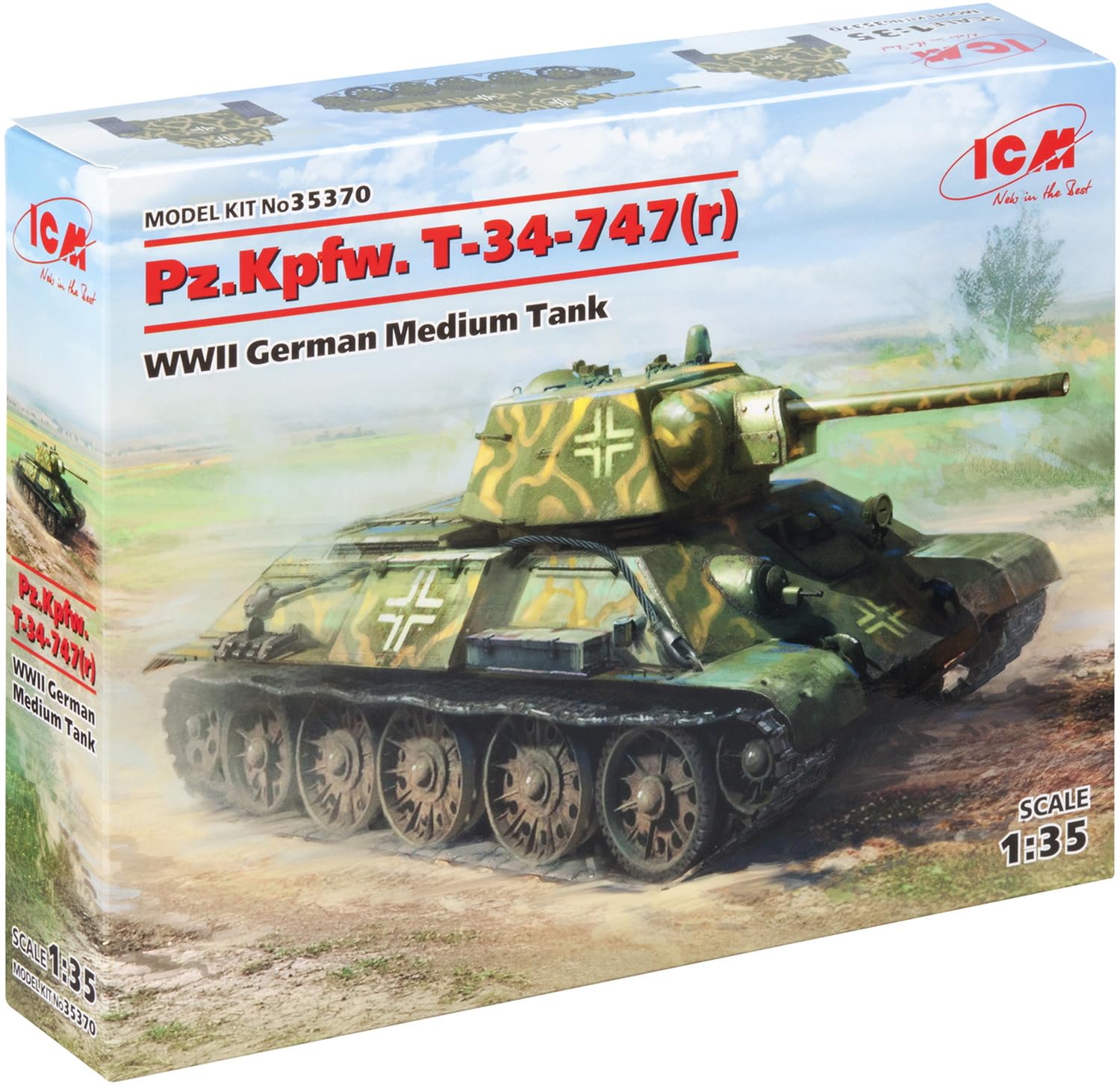 

ICM 1/35 Scale World War II German Army Captured Pz.KpfW.747 T-34 (r) Medium Tank Plastic Model Kit 35370
