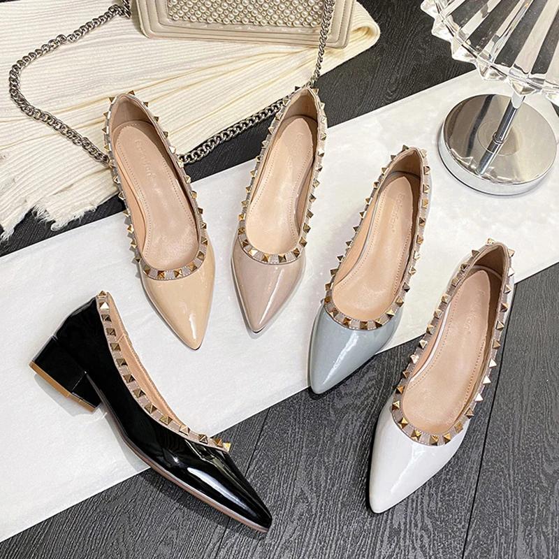 Designer Women Shoes Fashion Rivet Pumps Girl Street Beautiful High Heels Shoes Pointed Toe Dress Shoes