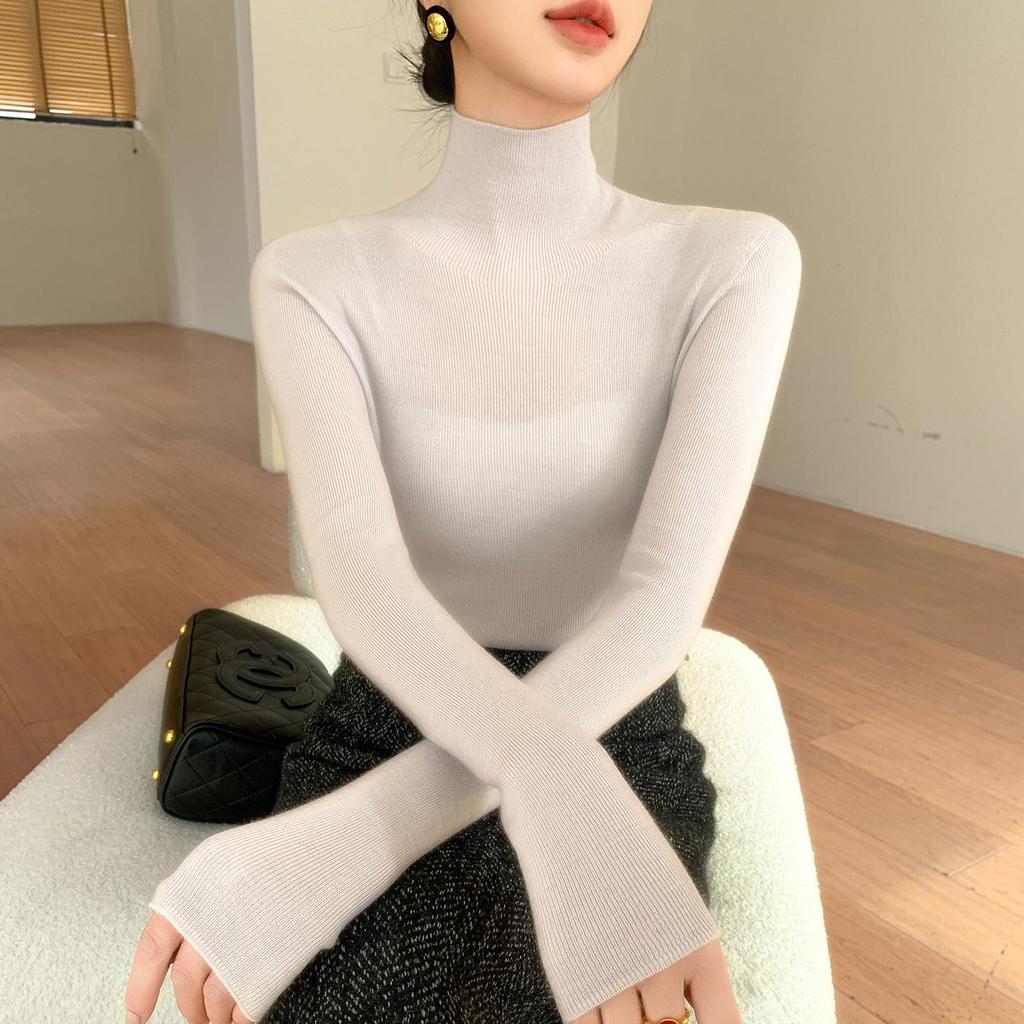 Yantze Yarn Women's High-Neck Pure Wool Sweater - Slim Fit Seamless Knitwear for Spring and Autumn